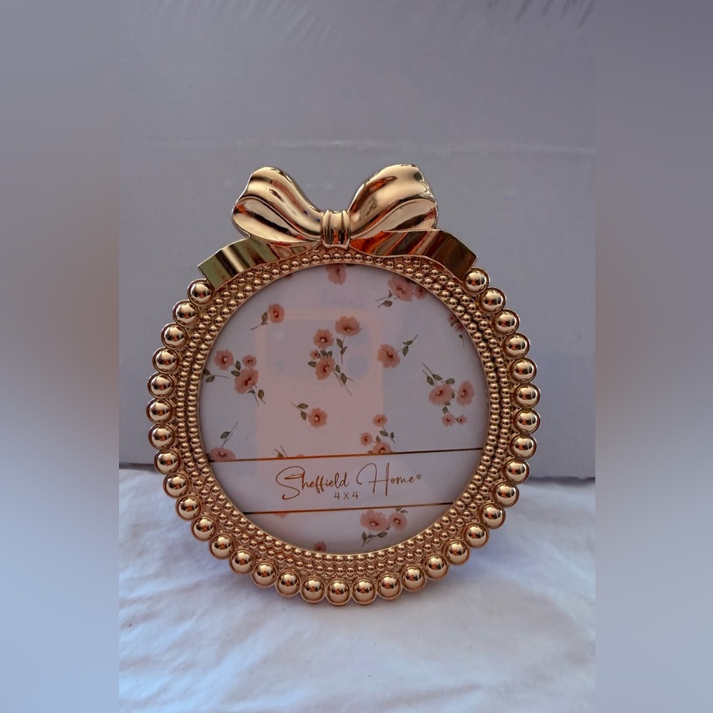 Sheffield Home Rose Gold Round metal Frame with Bow